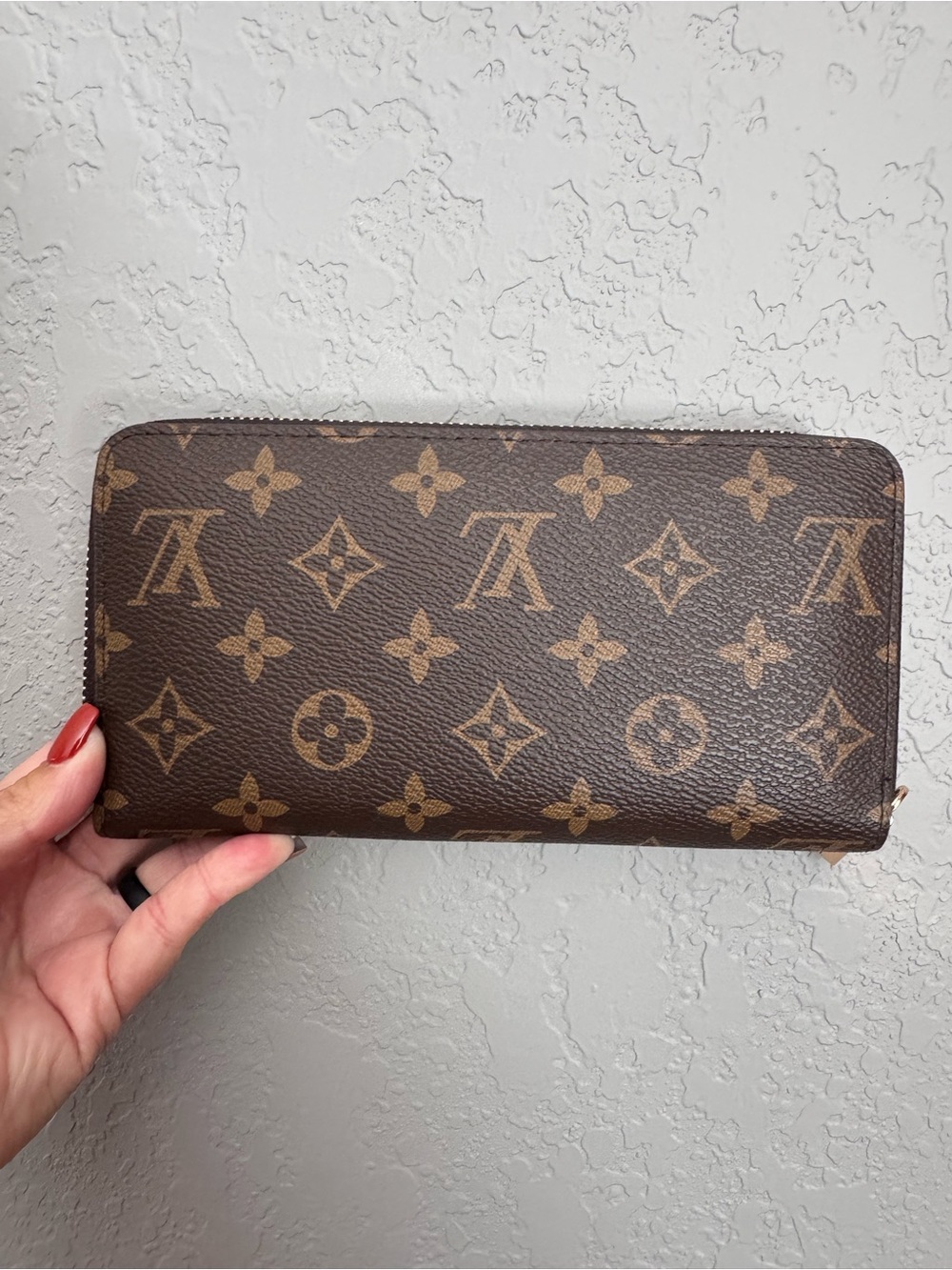 Brown Canvas Zip Around Wallet in Brown